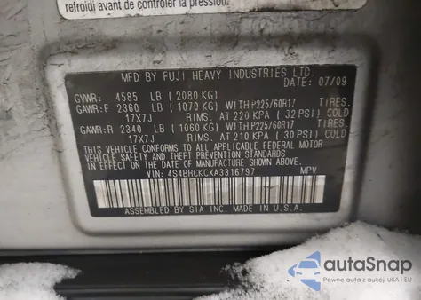 2010 Subaru Outback 2.5I Limited z USA, uszkodzony, nr VIN 4S4BRCKCXA3316797